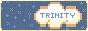 button with a blue background and a white cloud that reads'trinity' on it